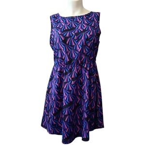 Zeroam pink purple blue black fan print high low dress size L